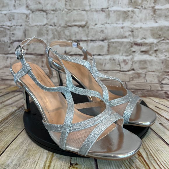 Dream Pairs Metallic Silver Open Toe Adjustable Ankle Strap High Heels Size 10 - Picture 9 of 9